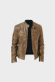 Men's waist-length biker jacket with stand collar, long sleeves and multiple zip pockets