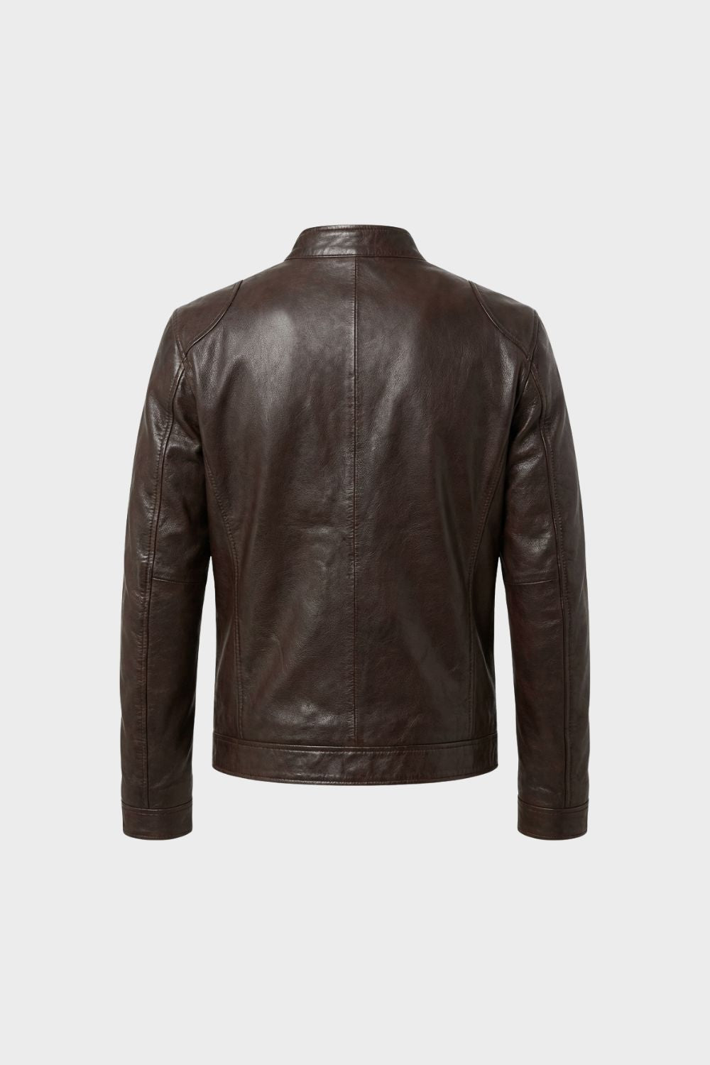 Men's waist-length biker jacket with stand collar, long sleeves and multiple zip pockets