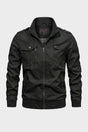 Men's stand collar utility jacket with front zipper, multiple pockets and ribbed trims