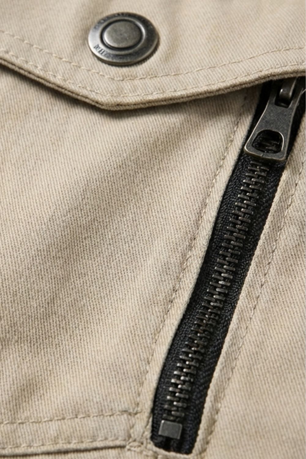 Men's stand collar utility jacket with front zipper, multiple pockets and ribbed trims