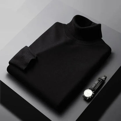 Men's plain turtleneck sweater with ribbed collar and cuffs