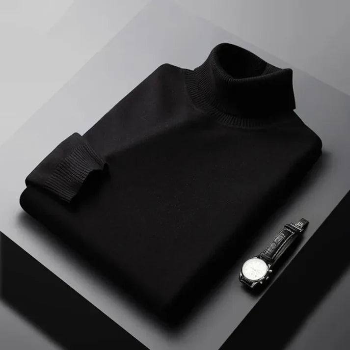 Men's plain turtleneck sweater with ribbed collar and cuffs