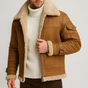 Men's jacket with contrasting shearling collar and zip front