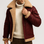 Men's jacket with contrasting shearling collar and zip front