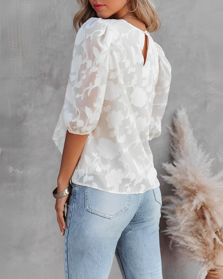 Women's Floral Blouse — Puff-Sleeve Lightweight Versatile Summer Blouse