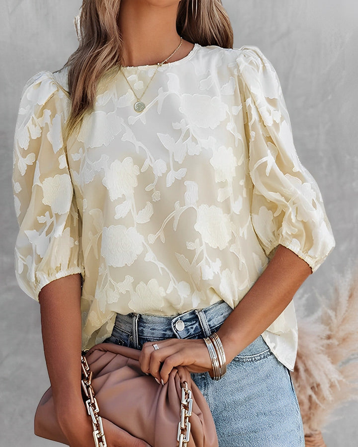 Women's Floral Blouse — Puff-Sleeve Lightweight Versatile Summer Blouse