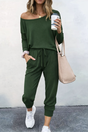 Women's off-shoulder long-sleeve top and tapered drawstring trouser set