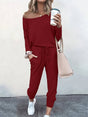 Women's off-shoulder long-sleeve top and tapered drawstring trouser set