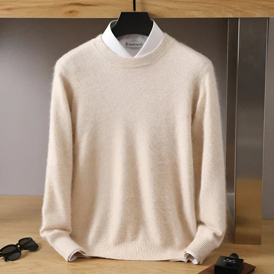 Men's plain crew neck sweater with long sleeves and ribbed trims