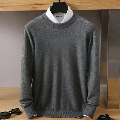 Men's plain crew neck sweater with long sleeves and ribbed trims
