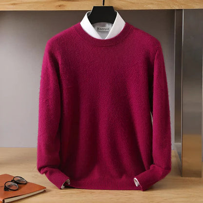 Men's plain crew neck sweater with long sleeves and ribbed trims