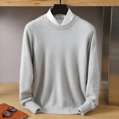 Men's plain crew neck sweater with long sleeves and ribbed trims