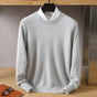 Men's plain crew neck sweater with long sleeves and ribbed trims