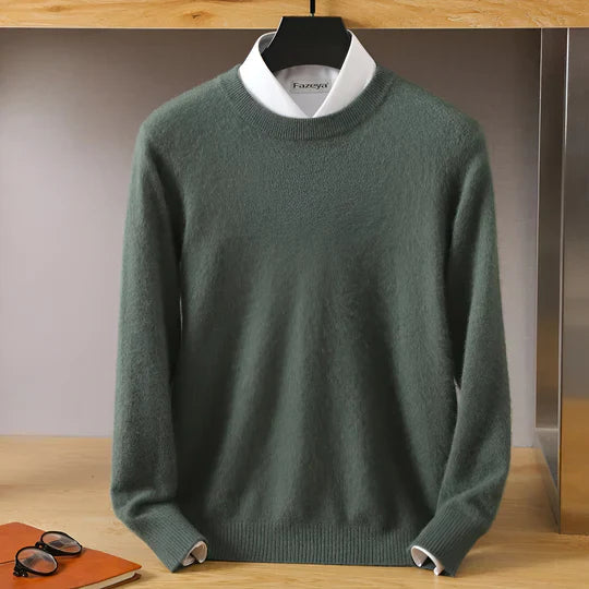 Men's plain crew neck sweater with long sleeves and ribbed trims