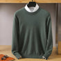 Men's plain crew neck sweater with long sleeves and ribbed trims