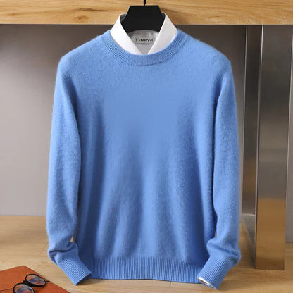 Men's plain crew neck sweater with long sleeves and ribbed trims
