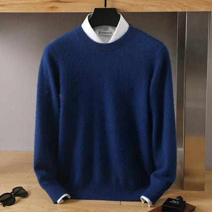 Men's plain crew neck sweater with long sleeves and ribbed trims