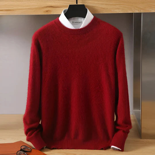 Men's plain crew neck sweater with long sleeves and ribbed trims