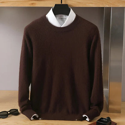 Men's plain crew neck sweater with long sleeves and ribbed trims