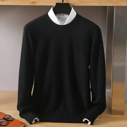 Men's plain crew neck sweater with long sleeves and ribbed trims