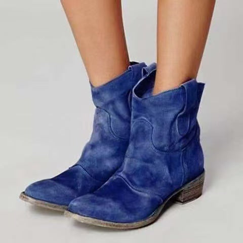 Women's ankle boots with western pull tabs and block heels