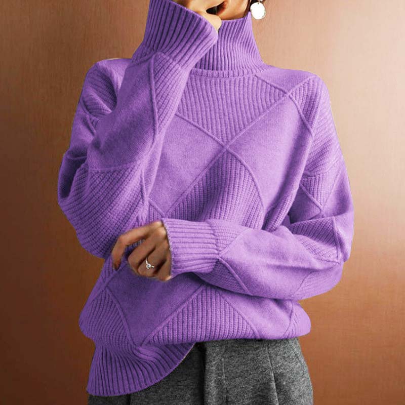 Women's geometric turtleneck sweater with long sleeves and ribbed trims