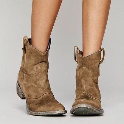 Women's ankle boots with western pull tabs and block heels