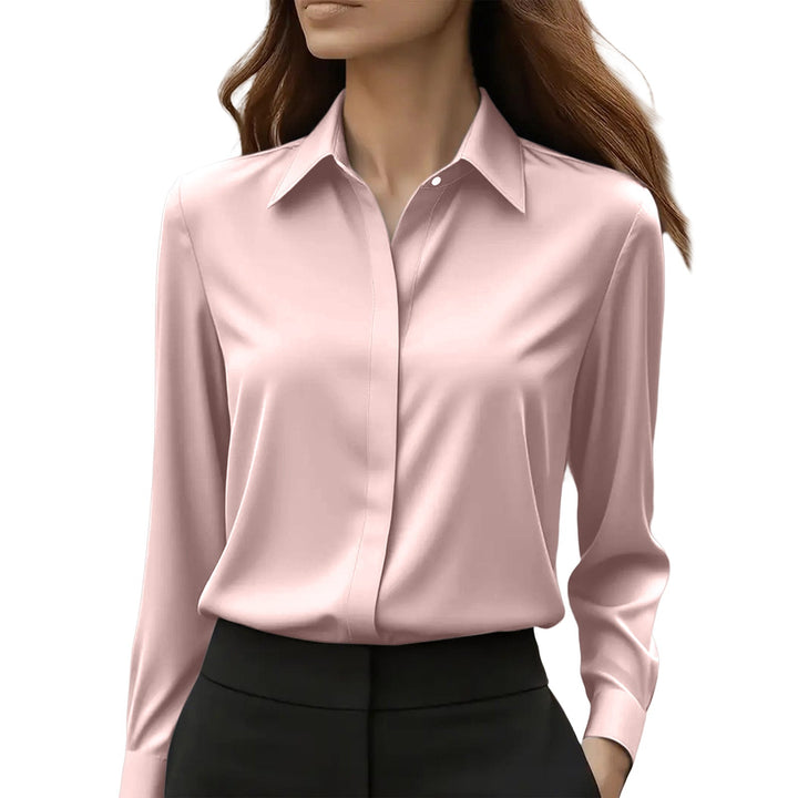 Women's Silk Blouse — Classic Collar Button-Front Office Top