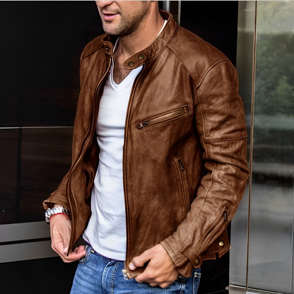 Men's aviator jacket with stand collar, long sleeves and multiple zip details