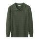 Men's textured polo sweater with long sleeves and ribbed trims