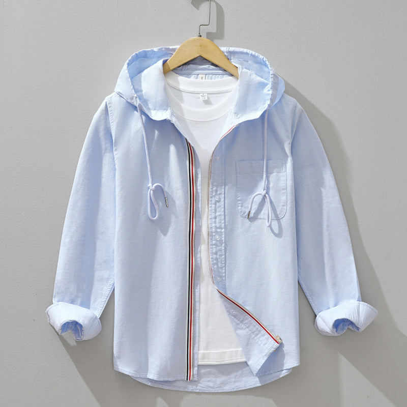 Men's hooded zip shirt jacket with chest pocket