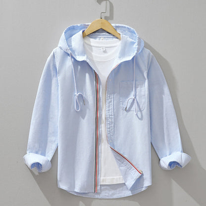 Men's hooded zip shirt jacket with chest pocket