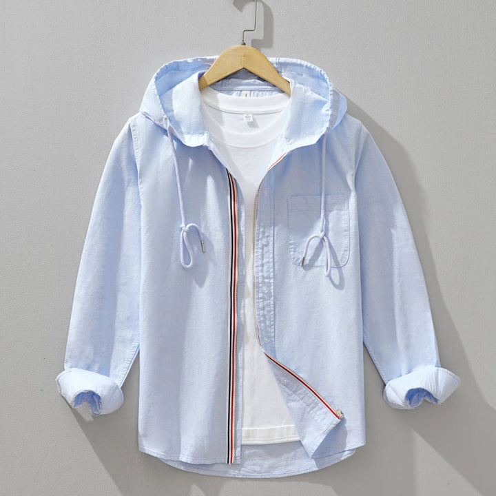 Men's hooded zip shirt jacket with chest pocket