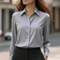 Women's Silk Blouse — Classic Collar Button-Front Office Top