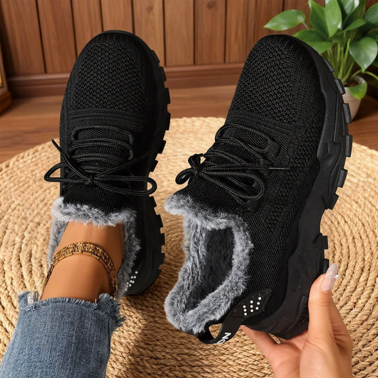 Women's fleece-lined lace-up sneakers with chunky lugged soles
