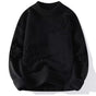 Women's crew neck sweater with long sleeves and frayed distressed panels
