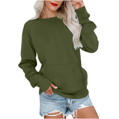 Women's long-sleeve crewneck sweatshirt with front pouch pocket