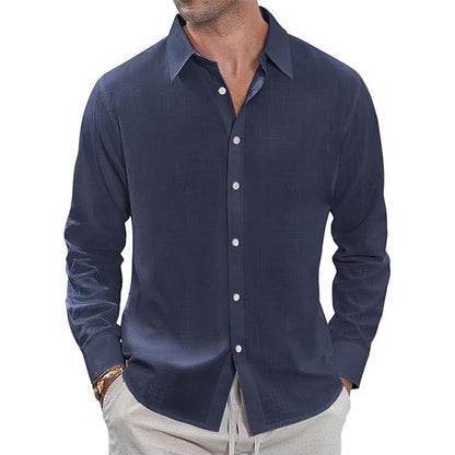 Men's slim fit long sleeve textured shirt with pointed collar