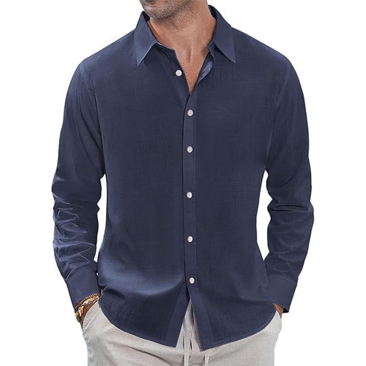 Men's slim fit long sleeve textured shirt with pointed collar