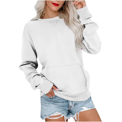 Women's long-sleeve crewneck sweatshirt with front pouch pocket