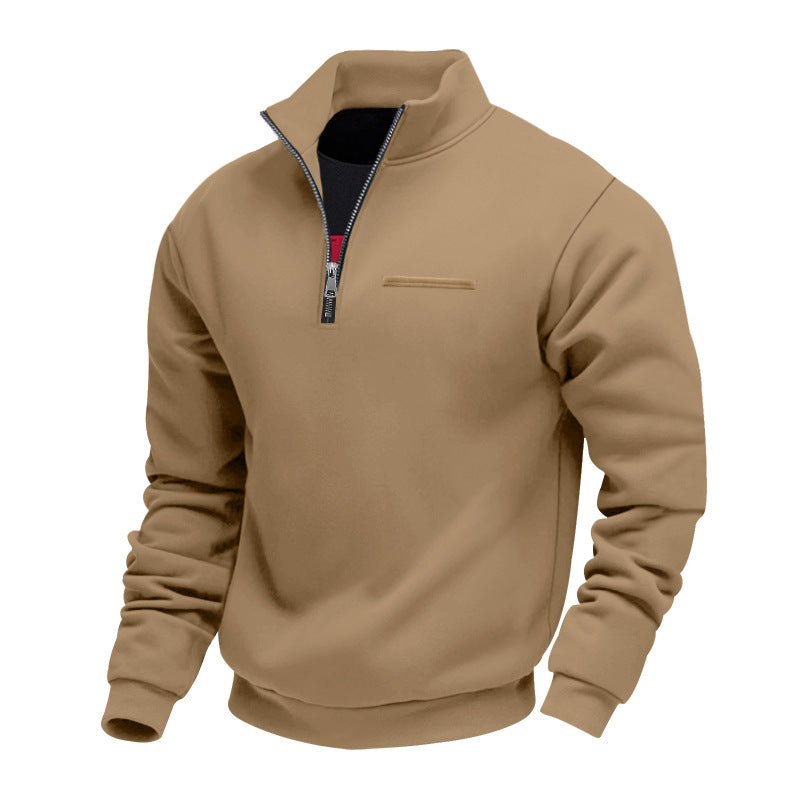 Men's quarter-zip sweater with mock neck and long sleeves