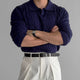 Men's textured polo sweater with long sleeves and ribbed trims