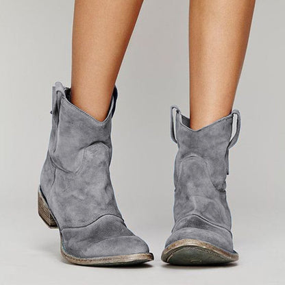 Women's ankle boots with western pull tabs and block heels