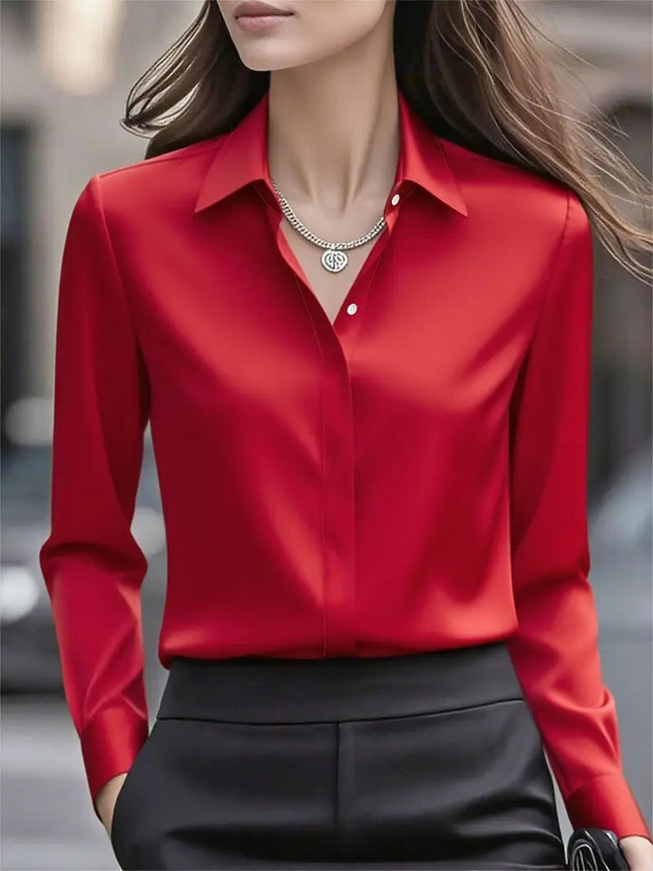 Women's Silk Blouse — Classic Collar Button-Front Office Top