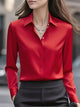 Women's Silk Blouse — Classic Collar Button-Front Office Top