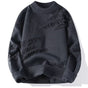 Women's crew neck sweater with long sleeves and frayed distressed panels