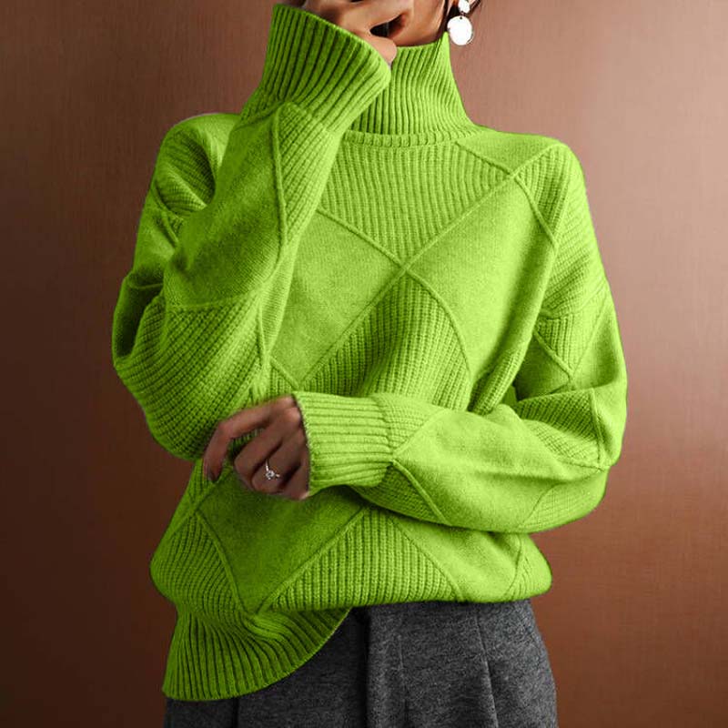Women's geometric turtleneck sweater with long sleeves and ribbed trims
