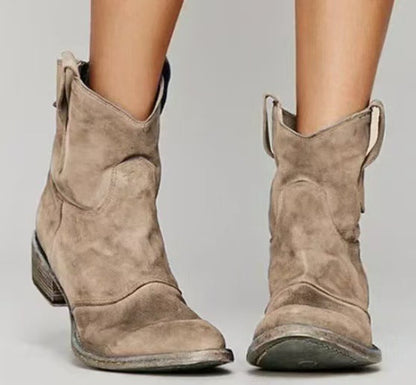 Women's ankle boots with western pull tabs and block heels
