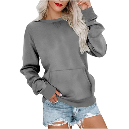 Women's long-sleeve crewneck sweatshirt with front pouch pocket