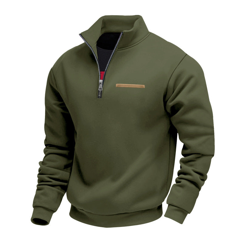 Men's quarter-zip sweater with mock neck and long sleeves
